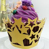 CozyT 50 PACK Stars Cupcake Wrappers Artistic Bake Cake Paper Cups Vine Lace Laser Cut Liner Baking Cup Muffin... N3