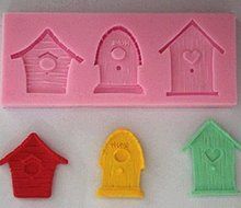 Bird House 3 Cavity Silicone Mold, Candy, Fondant, Cake Decorating 10 Cavities