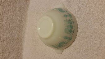 Vintage 1950's Pyrex Mixing Bowl White Turquoise Amish Butterprint #441 1 1/2 Pint