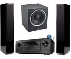 Martin Logan Motion 40 Black Floorstanding Speakers with Dynamo 500 Subwoofer and Denon AVR-X3200W A/V Receiver N2