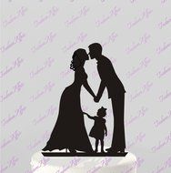 Wedding Cake Topper Silhouette Groom and Bride with little Girl - Family Acrylic Cake Topper [CT60g]