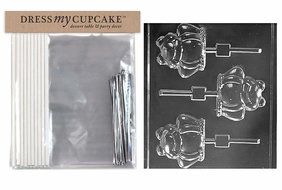 Dress My Cupcake DMCKITA136 Chocolate Candy Lollipop Packaging Kit with Mold, Frog Lollipop