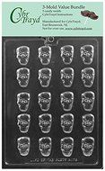 CybrTrayd H175 Bite Sized Skulls Chocolate Mold (Bundle of 3), Clear