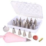 Cake Decorating Tips Set for Icing Piping Bags Reusable Coupler Flower Nail Storage Case, 28 Piece Stainless Steel... N5