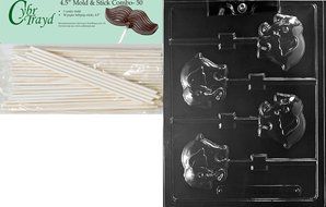 Cybrtrayd 45St50-A142 Elephant Lolly Animal Chocolate Candy Mold with 50 4.5-Inch Lollipop Sticks