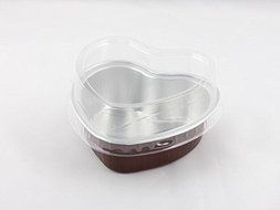 10x Premium Heart-Shaped Aluminum Baking Cups with Lids for Desserts Pudding Mousse Custard (Red) N2