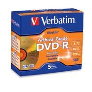 VERBATIM 96320 / 5PK DVD-R 8X ULTRALIFE ARCHIVAL GRADE GOLD SHINY JEWEL CASE