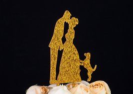 LOVENJOY with Gift Box Kissing Bride Groom Couple and Big Dog Animal Silhouette Wedding Cake Decoration Topper... N14