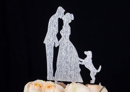 LOVENJOY with Gift Box Kissing Bride Groom Couple and Big Dog Animal Silhouette Wedding Cake Decoration Topper... N15