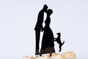 LOVENJOY with Gift Box Kissing Bride Groom Couple and Big Dog Animal Silhouette Wedding Cake Decoration Topper... N16