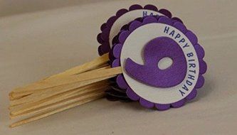 All About Details Shimmer Purple 9th Birthday Cupcake Toppers, Set of 12