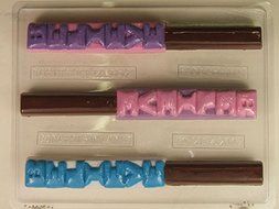 &quot;BELIEVE&quot; (vertical) on Pretzel rod AO216 All Occasion Chocolate Candy Mold