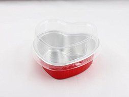 10x Premium Heart-Shaped Aluminum Baking Cups with Lids for Desserts Pudding Mousse Custard (Red) N5
