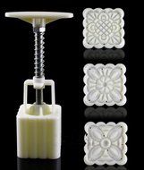 Square Shape Moon Cake Pastry Mold Hand Pressure 50g One Barrel 3 Flower piece baking mold for Mid-Autumn