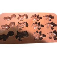 1 X Dinosaur Silicone Baking Non-stick Flexible Mold Muffin Pan Ice Tray, 12 Dinosaurs Chocolate Brown