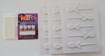8H-9231 2 1/4" Awareness Ribbon Sucker Hard Candy Mold Fruity Loran Oil Packet/Packet of 3 molds