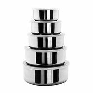 Quadruple Time 5 PCS Mixing Bowls Cookware Stainless Steel Food Storage Container Set N3