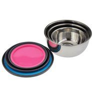 Pack of 3 Round Crispers Stainless Steel Bowl Insulation Boxes with Colored Plastic Cover N4