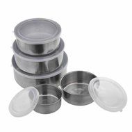 Quadruple Time 5 PCS Mixing Bowls Cookware Stainless Steel Food Storage Container Set N4