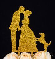 LOVENJOY with Gift Box Kissing Bride Groom Couple and Big Dog Animal Silhouette Wedding Cake Decoration Topper... N20