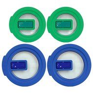 (2) Pyrex 7200 Blue 2 Cup and (2) Pyrex 7202 Green 1 Cup Round No Leak Lids for Glass Bowls