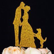 LOVENJOY with Gift Box Kissing Bride Groom Couple and Big Dog Animal Silhouette Wedding Cake Decoration Topper... N21
