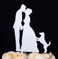 LOVENJOY with Gift Box Kissing Bride Groom Couple and Big Dog Animal Silhouette Wedding Cake Decoration Topper... N24