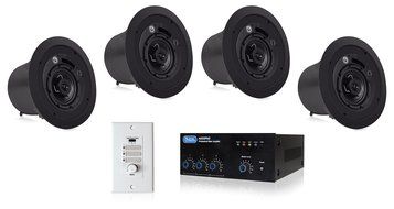 Restaurant Sound System Package with 4 Atlas Sound FAP42T In-Ceiling Loudspeakers and Mixer Amplifier (White) N3