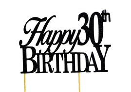 Black Happy 30th Birthday Cake Topper N2