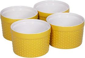 Home Essentials &amp; Beyond 66477 6 oz. Mini Stoneware Hobnail Ramekins, Yellow - Set Of 4