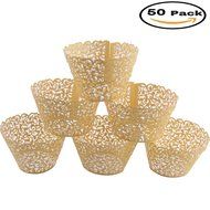 Mydio Set of 50 Cupcake Wrappers Wedding Birthday Decorations, Gold