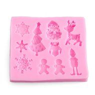 Houron Snowflake Doll Christmas Santa Claus Tree Deer Silicone Fondant Sugarpaste Mold Cake Decoration Pink N4