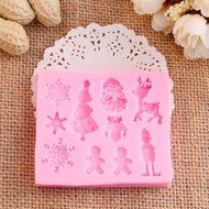 Houron Snowflake Doll Christmas Santa Claus Tree Deer Silicone Fondant Sugarpaste Mold Cake Decoration Pink N5