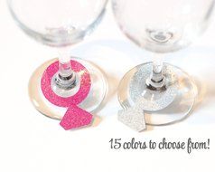 Glitter Diamond Ring Wine Glass Charms - Any Color - Set of 10