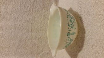 Vintage 1950's Pyrex Mixing Bowl White Turquoise Amish Butterprint #441 1 1/2 Pint N2
