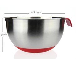 IBEET Mixing Bowl With Handle and Apout,Mixing Bowl With Spout, 18/8 Stainless Steel Mixing Bowl, 2.5QT Rubber... N13