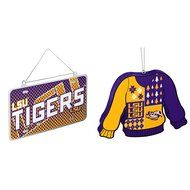 NCAA LSU Tigers Metal License Plate Christmas Ornament Foam Ugly Sweater Bundle 2 Pack By Forever Collectibles N3
