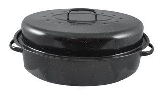 HDS TRADING Non-Stick Carbon Steel Roaster with Lid, 15-Inch, Black