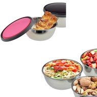 Pack of 3 Round Crispers Stainless Steel Bowl Insulation Boxes with Colored Plastic Cover N5