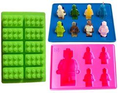 Ice Cube Trays and Candy Molds - Lego Building Bricks and Figures (Green&amp;Hot Pink&amp;Blue)