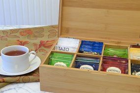 Tea Organizer, Tea Bag Box with Unique Chinese &ldquo;Tea&rdquo; Character, Wood Beveled Box Holds 96 Bags (With Chinese character) N3