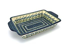 Polish Pottery Baker - Rectangular Brownie Pan - Blue Spring Daisy