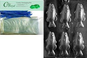 Cybrtrayd Mdk50B-N053 Bass Fish Bars Nautical Chocolate Candy Mold with Packaging Bundle, Includes 50 Cello Bags...