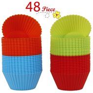 Chefaith 48-Pcs Reusable Silicone Baking Cups, Cupcake Liners, Muffin Cups [48 Round Cups with 4 Rainbow Colors... N5