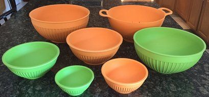 Bamboo 7-Piece Collander and Bowl Set (Green &amp; Orange) N2