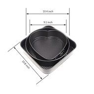 Life-C Cake Pan Mold [Hearted Round Square] with Non-stick Coating, Rolled Rim to Resist Warping Spring Latch... N3