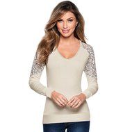 Women's Blouse,Laimeng Cotton Blend V Neck Long Sleeve V Neck Lace Blouse Tops (M, Beige) N7