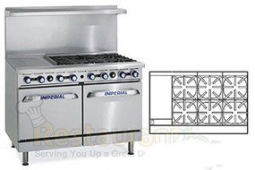 Imperial Commercial Restaurant Range 48&quot; With 6 Burners 12&quot; Griddle 2 Standard Ovens Nat Gas Ir-6-G12