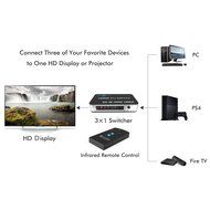 Goronya 3 Port HDMI Switch Box 3 Input 1 Output, HDMI Hub Selector with IR Wireless Remote Support 4Kx2K Full... N4