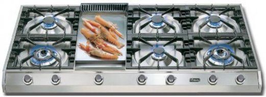 Ilve UHP1265FD 48" Professional Style Gas Cooktop with 6 Brass Burners Griddle Flame Failure Safety Device Cast...